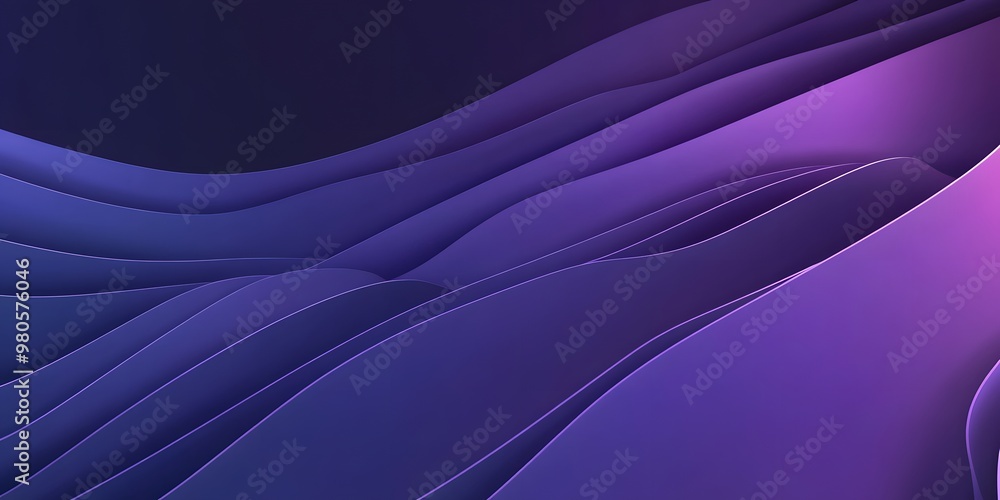 Fototapeta premium Abstract purple background with three-dimensional curved lines. Minimalist design, simple shapes, and a modern aesthetic style. The color is a vibrant blue. 