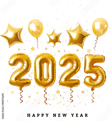 2025 made from balloons and confetti. Happy New Year vector 