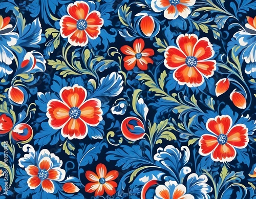 Norwegian Scandinavian rosemaling traditional handpainted folk art in bright blue floral patterns