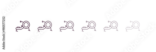 rowing machine outline icon. Linear vector from gym concept. 6 different line style rowing machine icon included thin, light, regular, medium, bold, black