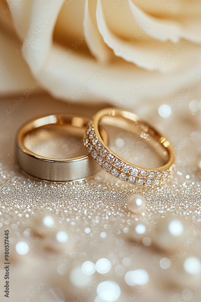 A pair of wedding rings on an elegant background A pair of wedding rings on an elegant background