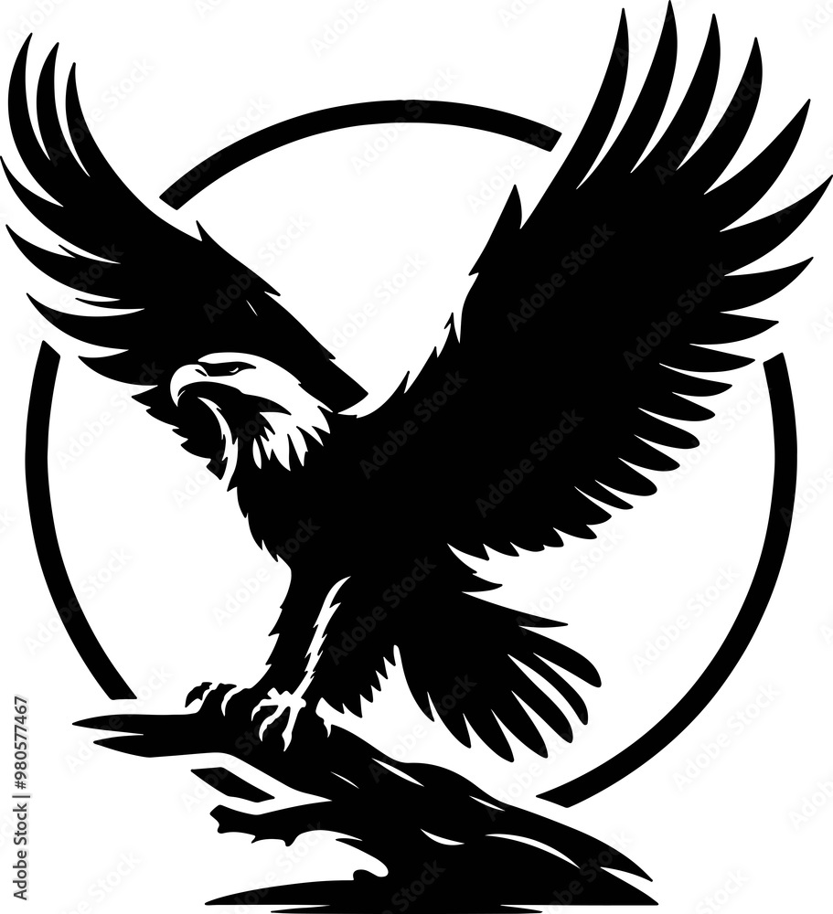 Obraz premium Monochrome Black Eagle Logo - Iconic Feathered Majesty. Generated With AI