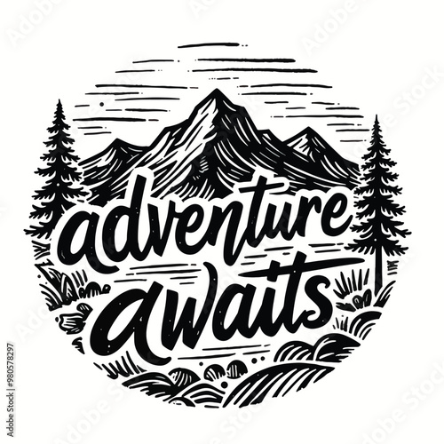 Vector illustration adventure awaits lettering vector illustration