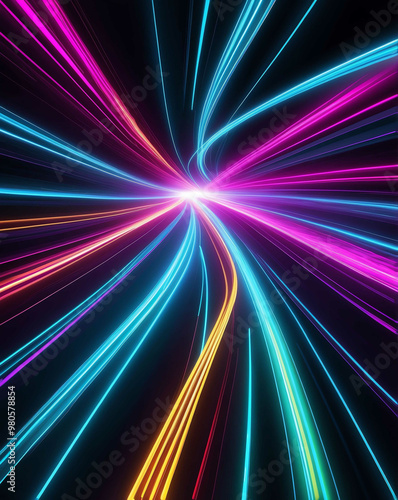 Neon light streaks with speed blur abstract