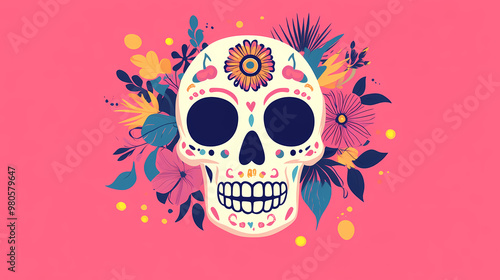 Floral-decorated painted skull