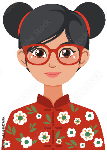 Woman in Traditional Floral Costume