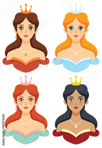 Elegant Princesses in Colorful Dresses