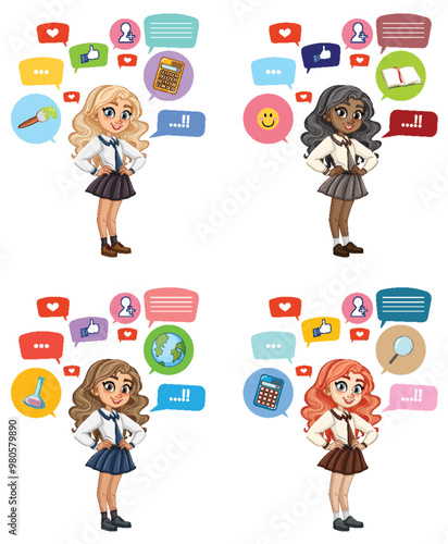 School Girls with Social Media Icons