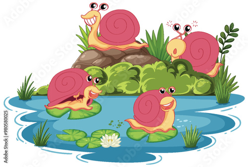 Happy Snails by the Pond