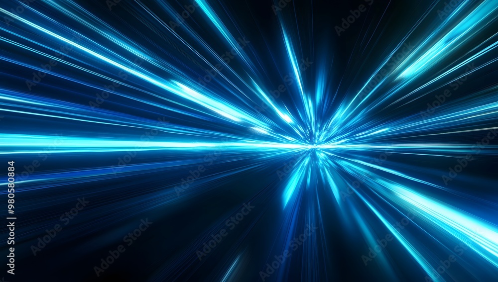 Obraz premium Blue light speed background with a blur effect glowing lines for an abstract technology or futuristic concept design.