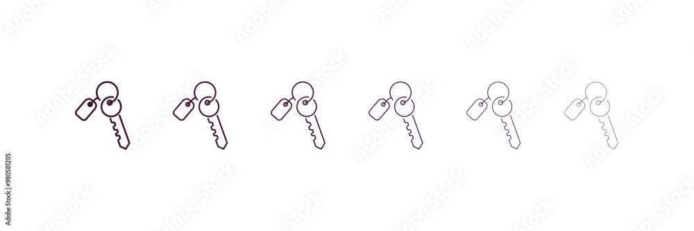room key outline icon. Linear vector from hotel concept. 6 different line style room key icon included thin, light, regular, medium, bold, black room key outline icon. Linear vector from hotel concept. 6 different line style room key icon included thin, light, regular, medium, bold, black