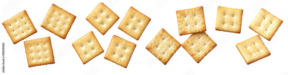 Flying delicious crackers cut out isolated on white background. Flying delicious crackers cut out isolated on white background.