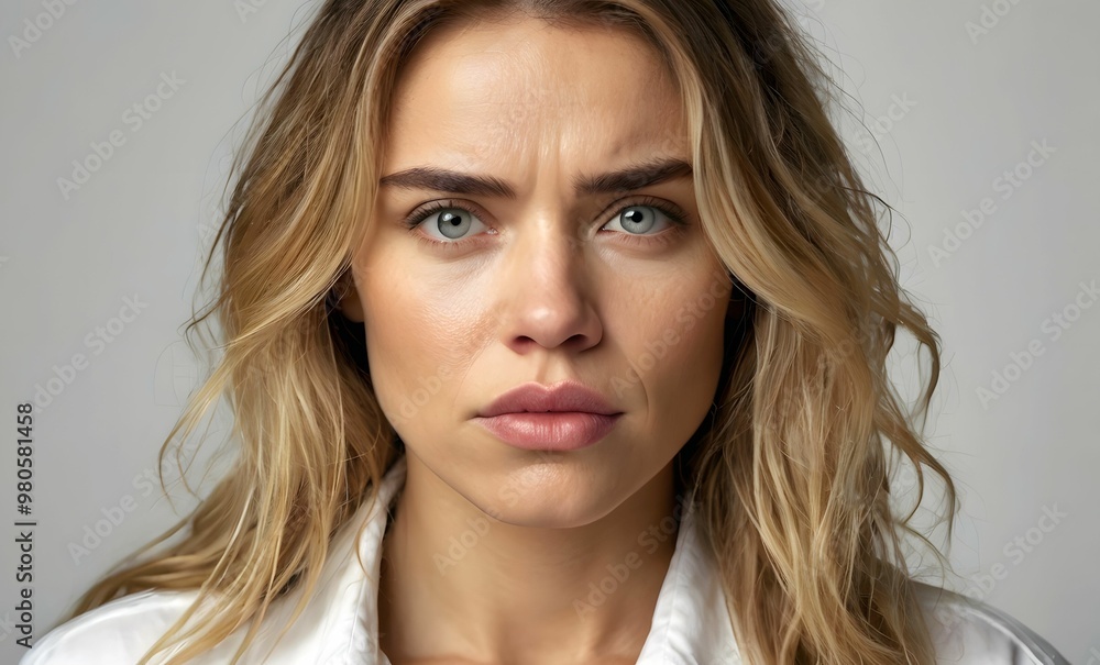 Fototapeta premium Woman in sadness. in sad emotion or emotional pain associated with feelings of disadvantage or loss. Woman in despair grief and helplessness. Emotion of disappointment or sorrow