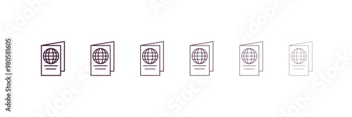 passport outline icon. Linear vector from hotel concept. 6 different line style passport icon included thin, light, regular, medium, bold, black