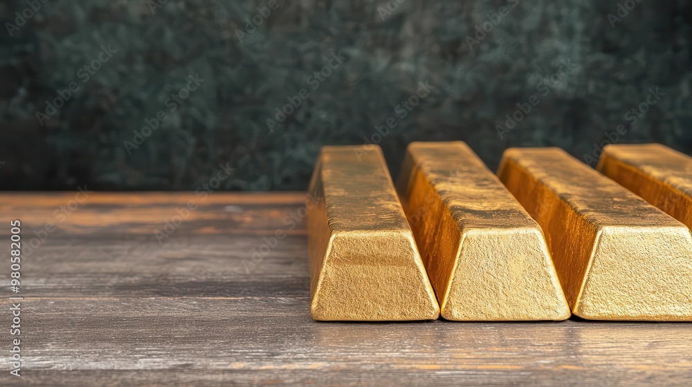 Gold ingots lined up on a financial ledger, representing solid, stable investment returns Gold ingots lined up on a financial ledger, representing solid, stable investment returns