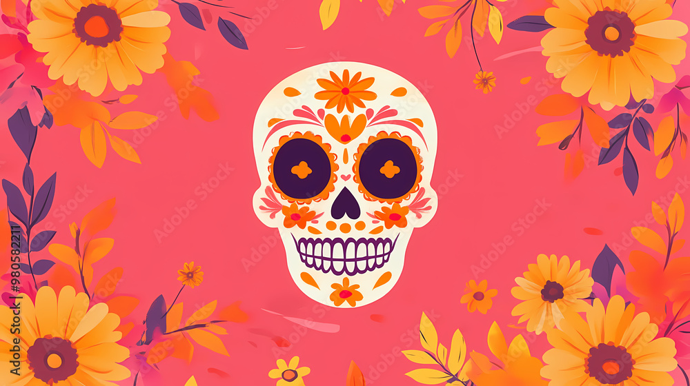 Floral-decorated painted skull Floral-decorated painted skull