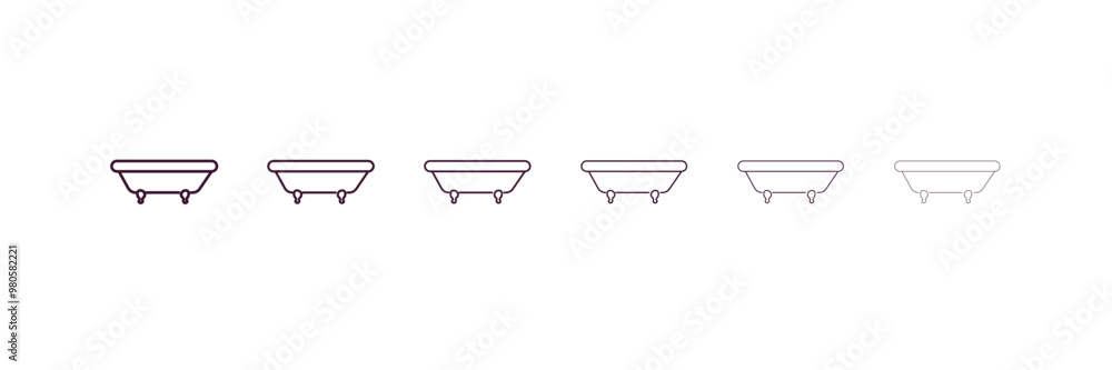 bathtub outline icon. Linear vector from hotel concept. 6 different line style bathtub icon included thin, light, regular, medium, bold, black bathtub outline icon. Linear vector from hotel concept. 6 different line style bathtub icon included thin, light, regular, medium, bold, black