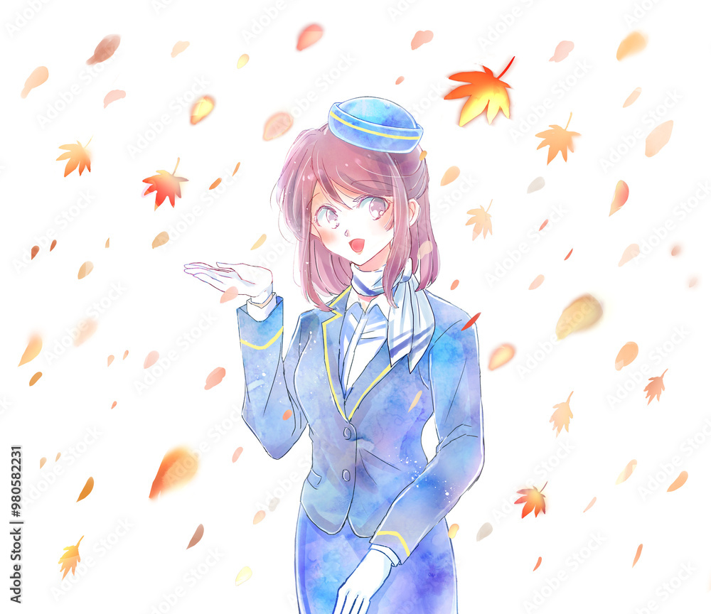 案内するバスガイド 紅葉 案内するバスガイド 紅葉