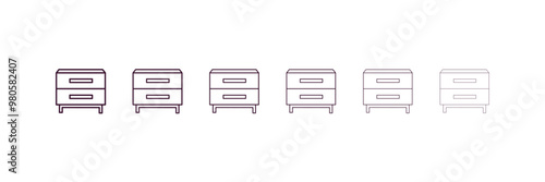 nightstand outline icon. Linear vector from hotel concept. 6 different line style nightstand icon included thin, light, regular, medium, bold, black
