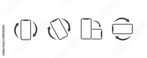 Mobile phone rotate icon set in line style device rotation with simple black style symbol sign