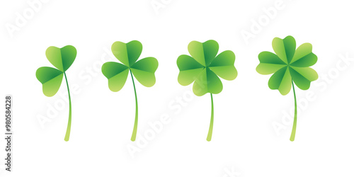 Set of icon Green shamrock, cloverleaf, luck, clover symbols. Good luck with the leaf clover flat icon set isolated on a transparent background.