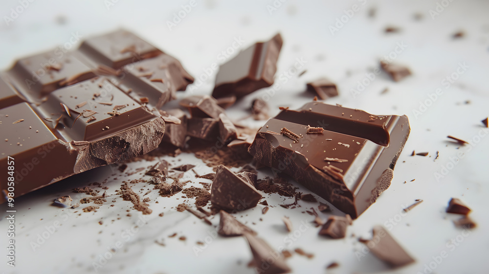 Sweet dark chocolate bar broken into pieces. AI Generated Sweet dark chocolate bar broken into pieces. AI Generated