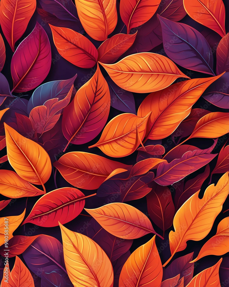 Vibrant leaves with gradient of red to orange hues Vibrant leaves with gradient of red to orange hues