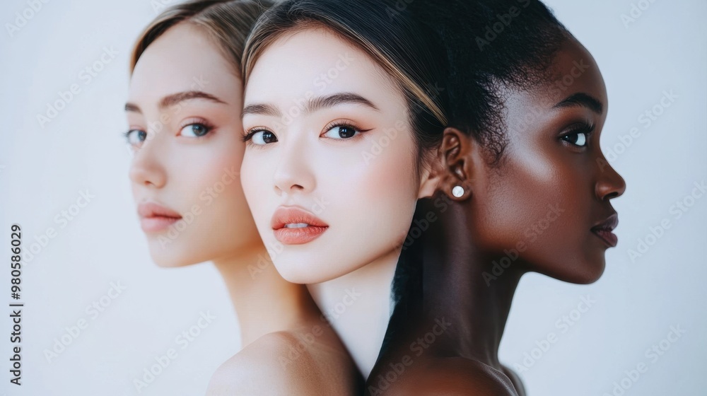 Young Asian woman with Contour and Highlight makeup sample,Young beautiful womman applying makeup using a brush,Professional Contouring face make-up over,Make up woman face. Young Asian woman with Contour and Highlight makeup sample,Young beautiful womman applying makeup using a brush,Professional Contouring face make-up over,Make up woman face.