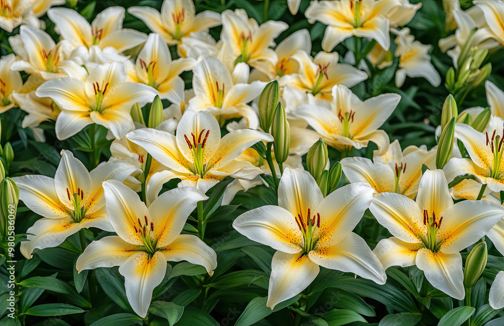 Yellow and White Lilies Blooming in the Garden. Created with Ai Yellow and White Lilies Blooming in the Garden. Created with Ai