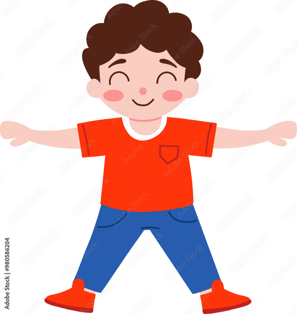 Happy Little Boy: A cartoon illustration of a joyful young boy with outstretched arms, radiating positivity and childlike innocence. The vibrant colors and simple design evoke a sense of playfulness a Happy Little Boy: A cartoon illustration of a joyful young boy with outstretched arms, radiating positivity and childlike innocence. The vibrant colors and simple design evoke a sense of playfulness a