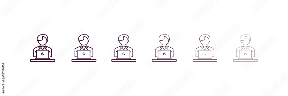 working outline icon. Linear vector from human resources concept. 6 different line style working icon included thin, light, regular, medium, bold, black working outline icon. Linear vector from human resources concept. 6 different line style working icon included thin, light, regular, medium, bold, black