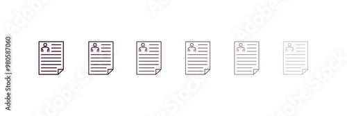 curriculum vitae outline icon. Linear vector from human resources concept. 6 different line style curriculum vitae icon included thin, light, regular, medium, bold, black