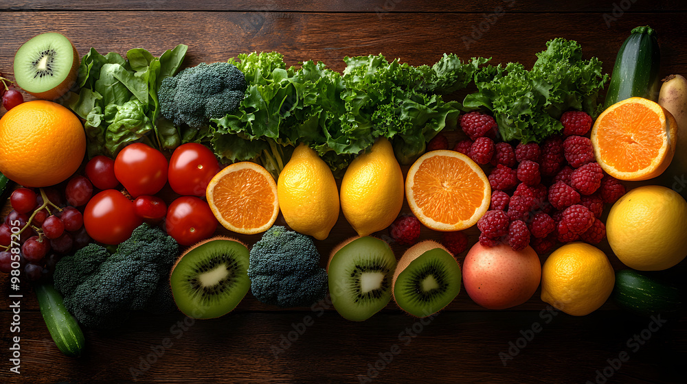 Close-up of vibrant freshfruits and vegetablesarranged in a balancedlayout on a wooden tablesymbolizing healthy gutnutrition and natural
wellness. Close-up of vibrant freshfruits and vegetablesarranged in a balancedlayout on a wooden tablesymbolizing healthy gutnutrition and natural
wellness.