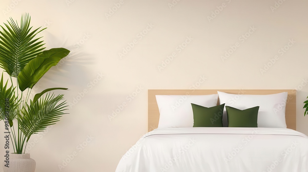 Bright minimalist bedroom with a white bed, clean lines, and a spacious, light-filled layout, modern bedroom, minimalist interior Bright minimalist bedroom with a white bed, clean lines, and a spacious, light-filled layout, modern bedroom, minimalist interior