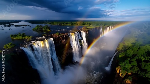 majestic victoria falls, zambia, rainbow in the mist a rainbow arcs through the mist of victoria falls, creating a breathtaking sight. 