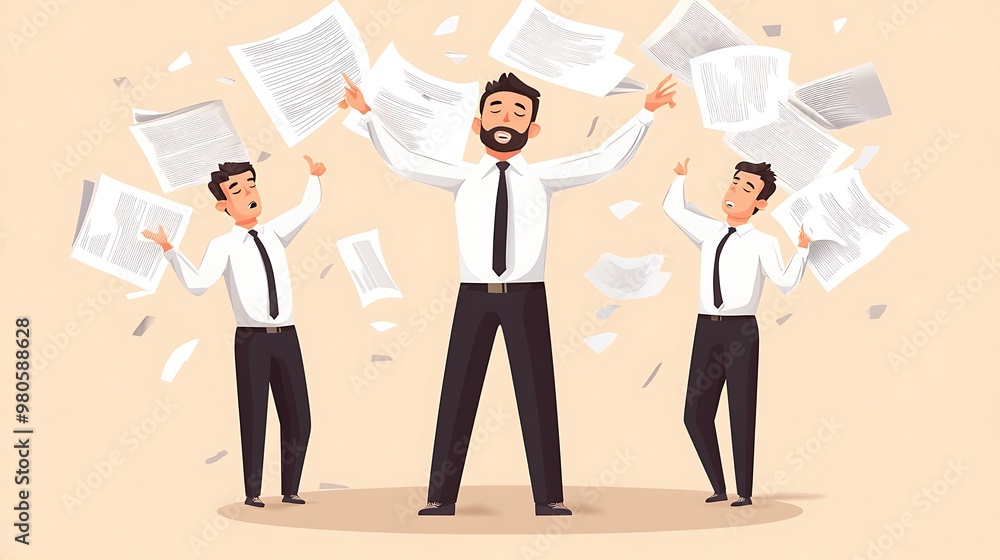 Businessmen Celebrate Success with Paper Throw Businessmen Celebrate Success with Paper Throw