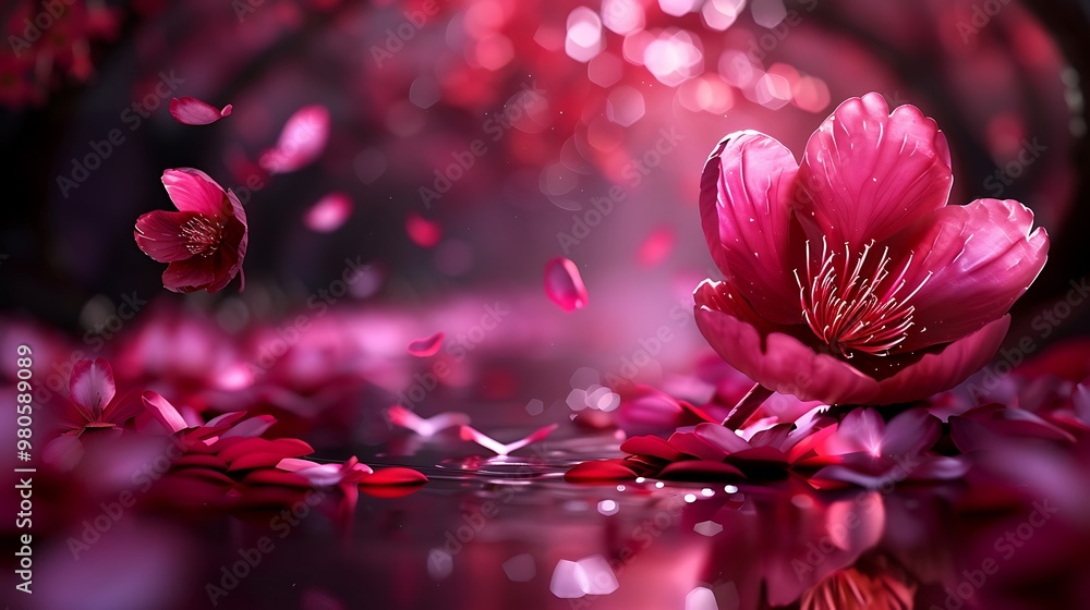 ethereal cherry blossom tunnel, pink petals floating in air delicate pink petals fill the air as they fall from the cherry blossoms. ethereal cherry blossom tunnel, pink petals floating in air delicate pink petals fill the air as they fall from the cherry blossoms.