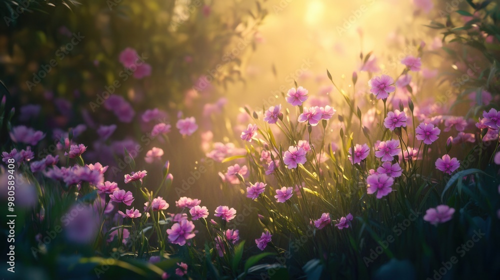 Beautiful Pink Flowers in Soft Sunrise Light Beautiful Pink Flowers in Soft Sunrise Light