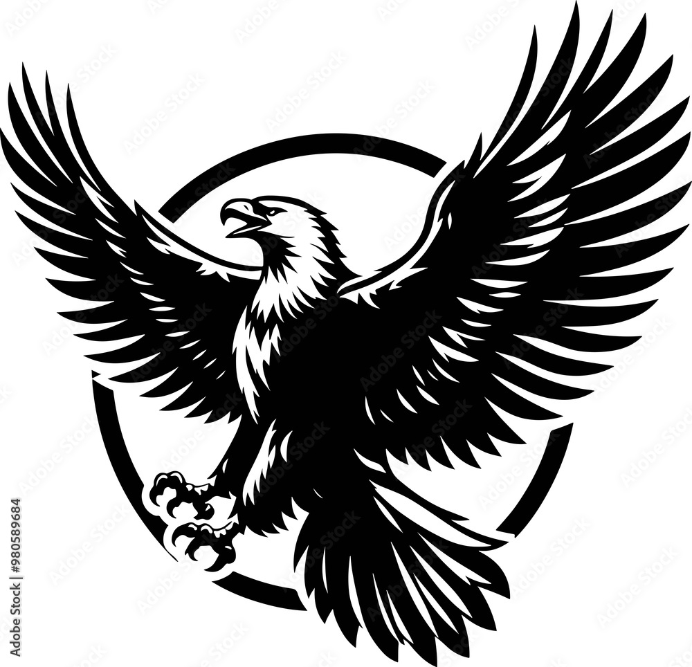 Obraz premium Majestic Black Eagle Logo - Monochrome Pro Vector Design, Generated With AI