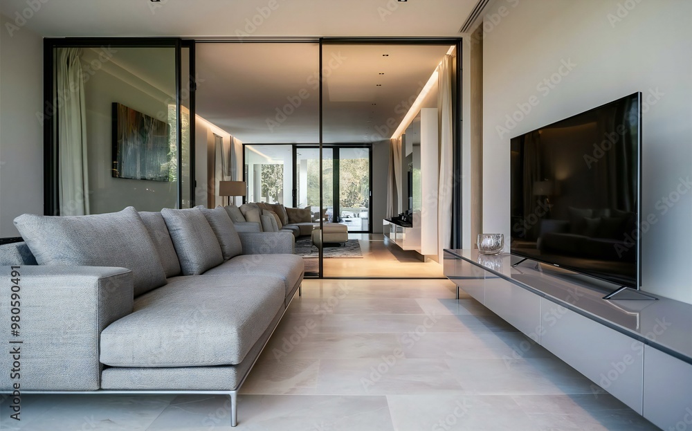 Fototapeta premium modern living room with fireplace