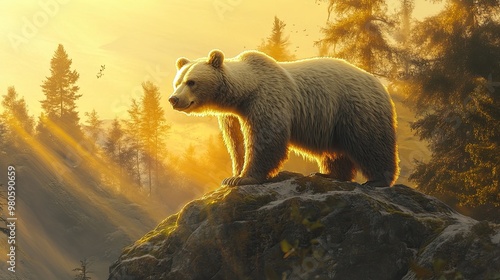 Majestic White Bear Standing in Golden Sunrise