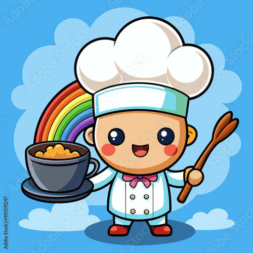 A determined chibi chef character with a furrowed brow exudes focus and intensity, ready to take on a culinary challenge