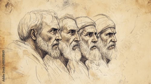 Wallpaper Mural Biblical Illustration of Rehoboam’s Folly in 2 Chronicles, Elders of Israel with Concerned Faces Warning Rehoboam Who Rejects Their Wisdom, Beige Background Torontodigital.ca