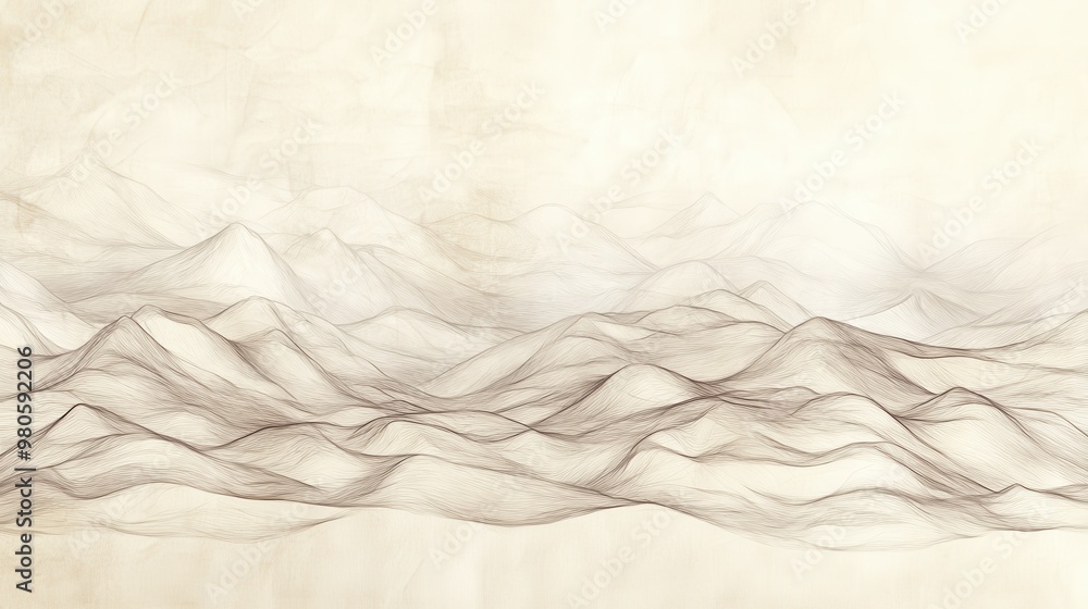 Obraz premium Biblical Illustration of the Earth Without Form and Void in Genesis, Darkness Over the Deep Waters, Representing the Creation, Beige Background