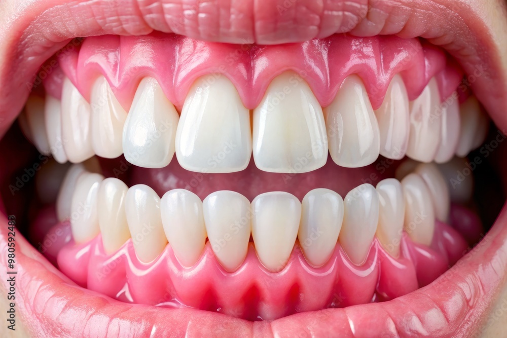 Gums support small pink tongue, saliva-coated surfaces of incisors and molars, and a healthy pink tongue rests among white teeth. Gums support small pink tongue, saliva-coated surfaces of incisors and molars, and a healthy pink tongue rests among white teeth.