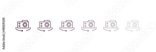rotate camera outline icon. Linear vector from internet security concept. 6 different line style rotate camera icon included thin, light, regular, medium, bold, black