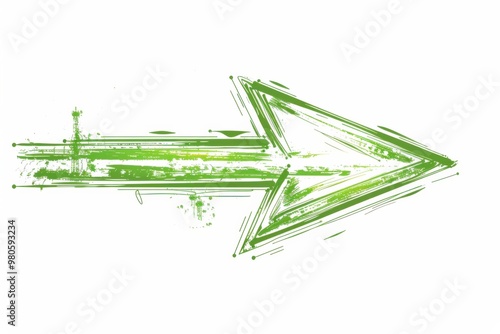 Intriguing green arrow pointing upwards in outline style