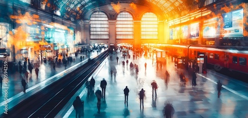 Wallpaper Mural A vibrant railway station scene filled with blurred commuters, capturing the energy and movement of urban transport. Torontodigital.ca
