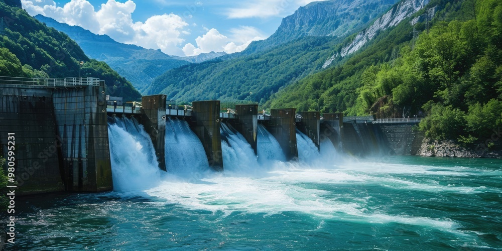 heavy water splashing out of hydroelectic dam heavy water splashing out of hydroelectic dam