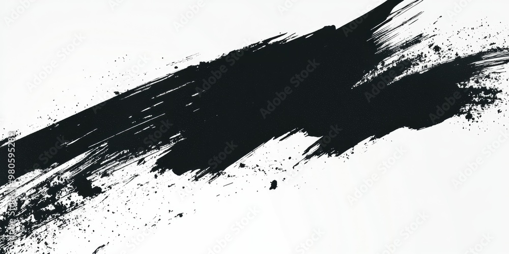 Obraz premium Abstract black paint stroke on a white background.